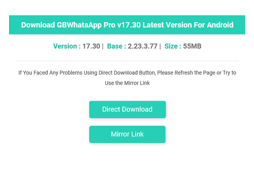 Screenshot link download GB Whatsapp Pro versi terbaru 2023. 
