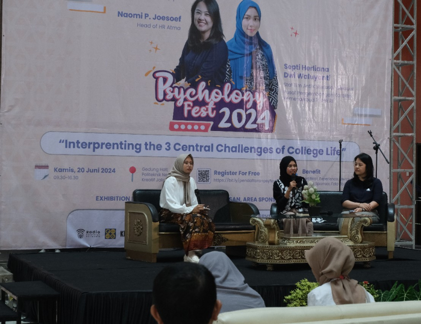 Psychology Fest 2024 bertajuk The Student’s Struggles: Interpreting The 3 Central Challenges of College Life di Hall Tower Polimedia, Jakarta, Kamis (20/6/2024). (Dok Istimewa)