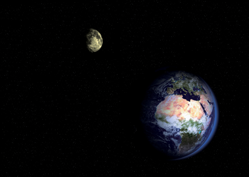 Sistem Bumi dan Bulan seperti planet ganda jika dilihat dari jauh di luar angkasa. Gambar: AOES Medialab, ESA