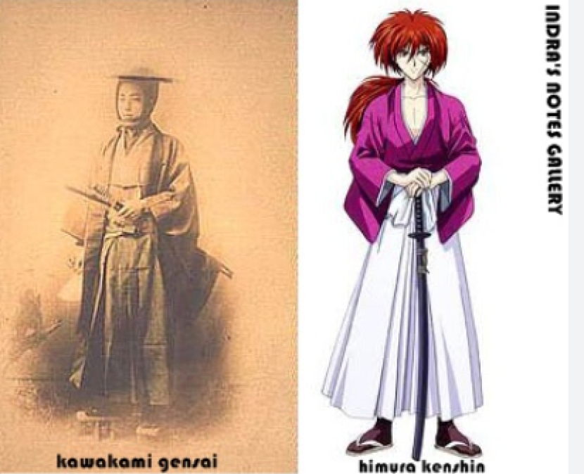 Kawakami Gensai Samurai Era Bakumatsu  dan Kenshin Himura Tokoh Utama Anime Samurai X (kanan). (Foto: Tangkapan layar Samurai X).