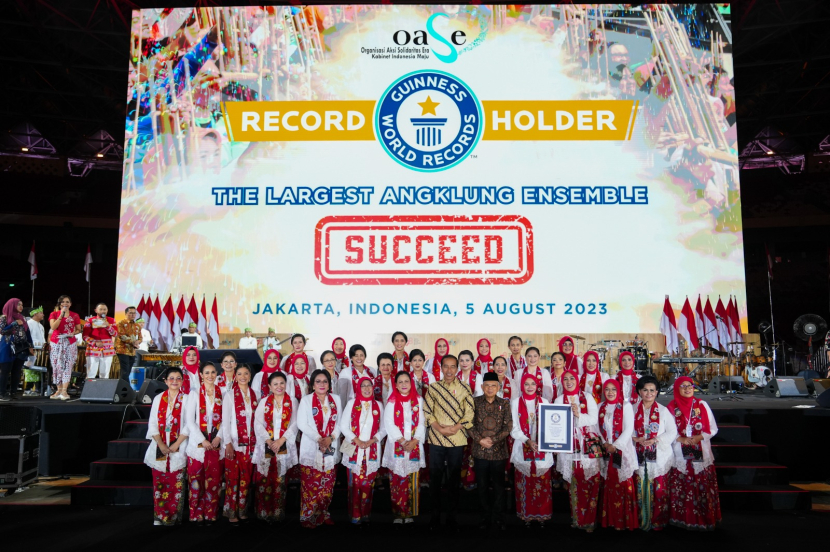 Indonesia memecahkan Rekor Dunia (Guinness World Records (GWR) dalam Pagelaran Angklung di Stadion Utama Gelora Bung Karno, Jakarta, Sabtu (05/8/2023).  Foto : kemendikbudristek