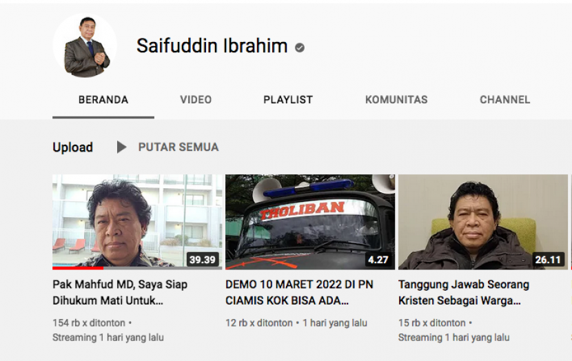 Akun Youtube Saifudin Ibrahim masih eksis mengunggah video bernada menghina Islam.