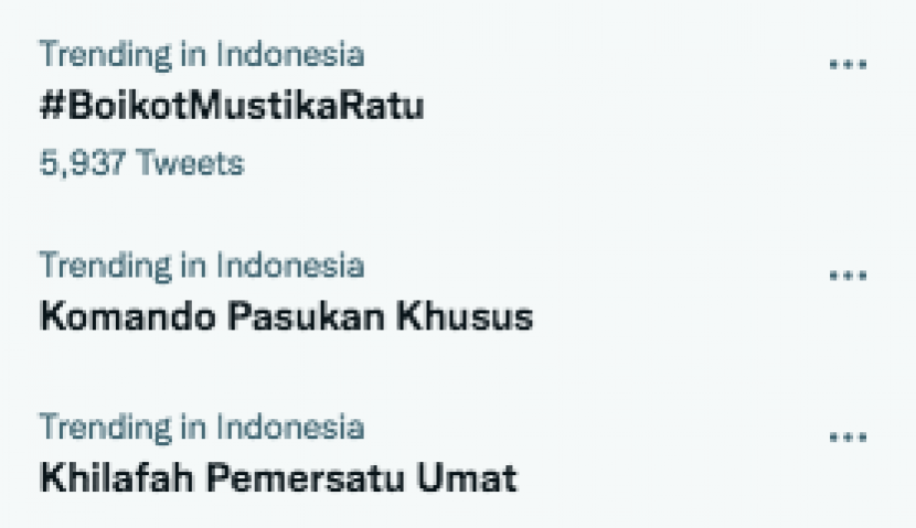 Hastag #BoikotMustikaRayu jadi trending topik di twitter 