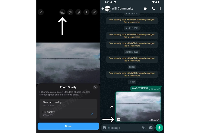 Fitur kirim foto HD kualitas tinggi di Whatsapp Beta. (Sumber: WABetaInfo)