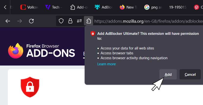 Cara pasang adblocker di browser Mozilla.