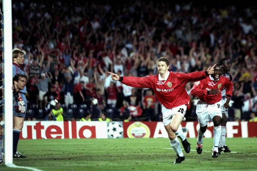 Ole Gunnar Solksjaer merayakan gol ke gawang Bayern Munchen pada final Liga Champions 1999. Sumber: Bleacher Report