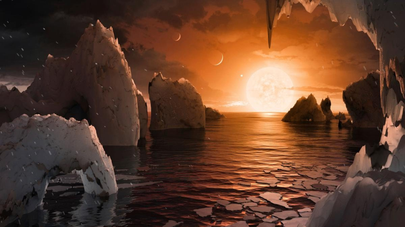 Ilustrasi Sistem Trappist-1, sebuah sistem planet yang mirip dengan Tata Surya. Menurut NASA, planet-planet Trappist-1 layak huni karena memiliki air cair, meskipun belum ditemukan adanya kehidupan. Gambar: NASA / JPL-Caltech)