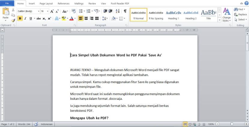 Contoh dokumen Microsoft Word