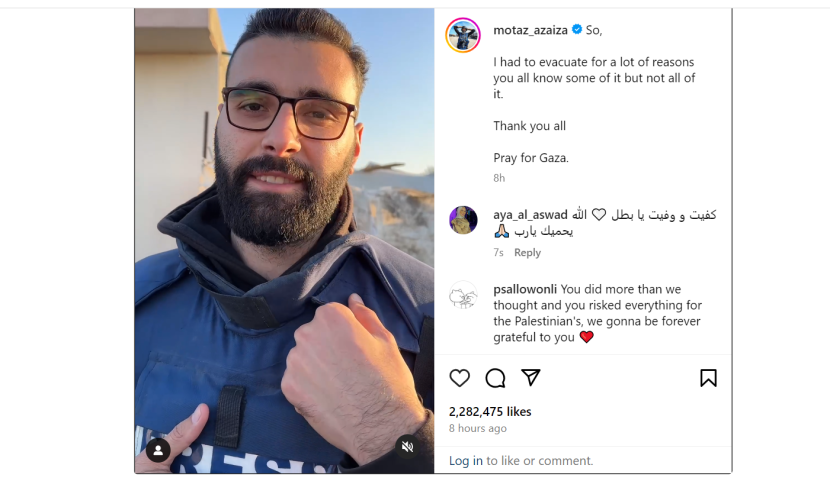 Cuplikan dari video perpisahan yang dibagikan Motaz Azaiza di Instagram