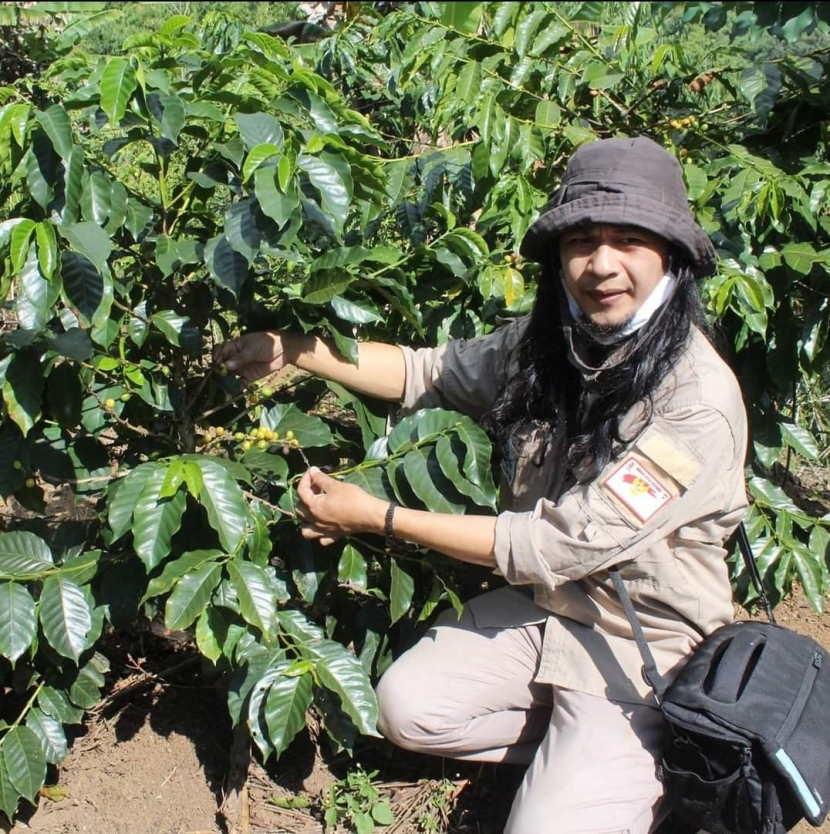 Kang Dadan di kebun kopi Cibatu Garut.