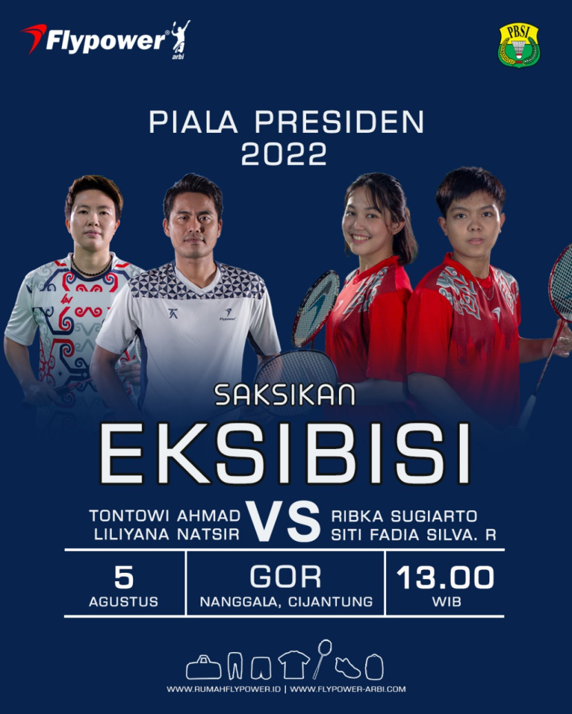 Laga eksibisi Piala Presiden 2022 akan mempertemukan peraih medali emas Olimpiade 2016, Tontowi Ahmad/Liliyana Natsir vs Ribka Sugiarto/Siti Fadia Silva Ramadhanti yang akan digelar Jumat (5/8/2022) besok.