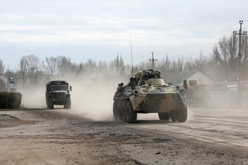 Truk dan Tank pasukan Rusia di jalanan Kyiv.