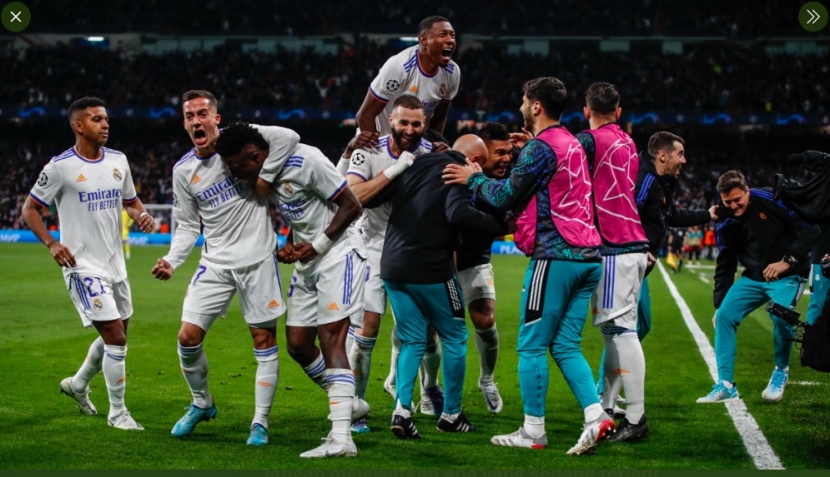 Real Madrid melenggang ke babak semifinal Liga Champions usai menyingkirkan juara bertahan Chelsea. (Twitter/@realmadriden)