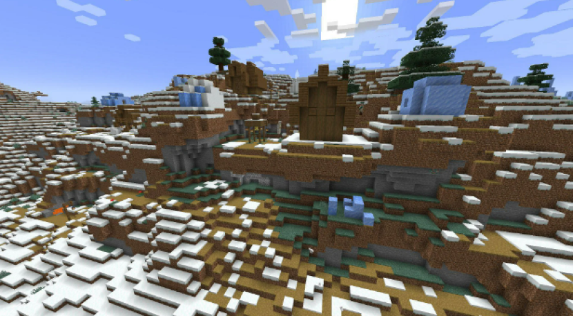Minecraft seed.  Snowy village on a cliff.  Photo: Sportskeeda