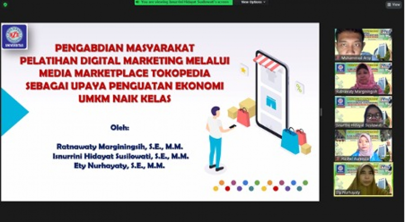 Dosen Program Studi S1 Manajemen Fakultas Ekonomi dan Bisnis Universitas BSI melaksanakan pengabdian masyarakat dalam bentuk Pelatihan Digital melalui zoom meeting, Sabtu (26/03/22). Foto : Dok