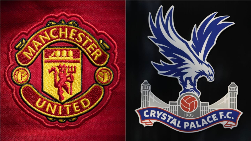 Logo Manchester United (kiri), Crystal Palace (kanan). Foto: 90min.com