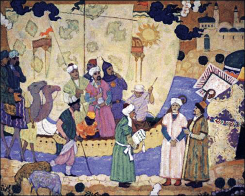Lukisan Perjalanan Ahmad Ibn Fadhlan di Museum Narod, Rusia. (rt-museum.narod.ru)