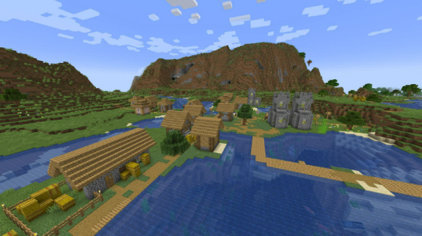 Minecraft seed.  Plain village in a valley.  Photo: Mojang