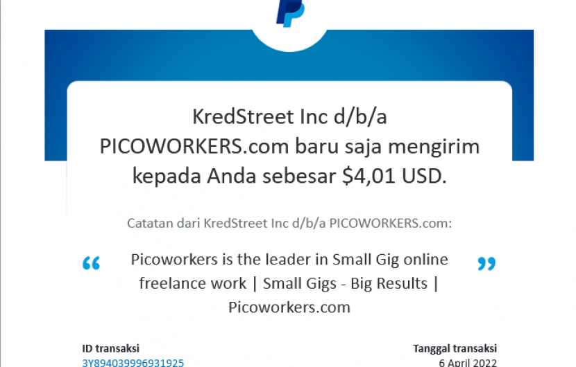 Tim Cari Cuan mencairkan dana dari Picoworkers lewat PayPal.