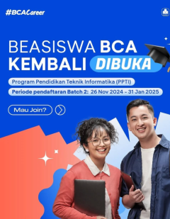 Beasiswa BCA Buka untuk Dua Program Pendidikan, Disediakan Biaya Pendidikan dan Uang Saku Bulanan