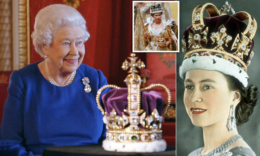 Ratu Elizabeth II memakai Mahkota St Edward (kanan). Foto: Daily Mail