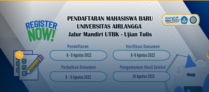 Universitas Airlangga (Unair) membuka pendaftaran Jalur Mandiri UTBK-Ujian Tulis mulai 8 Agustus sampai 9 Agustus 2022. Foto :unair